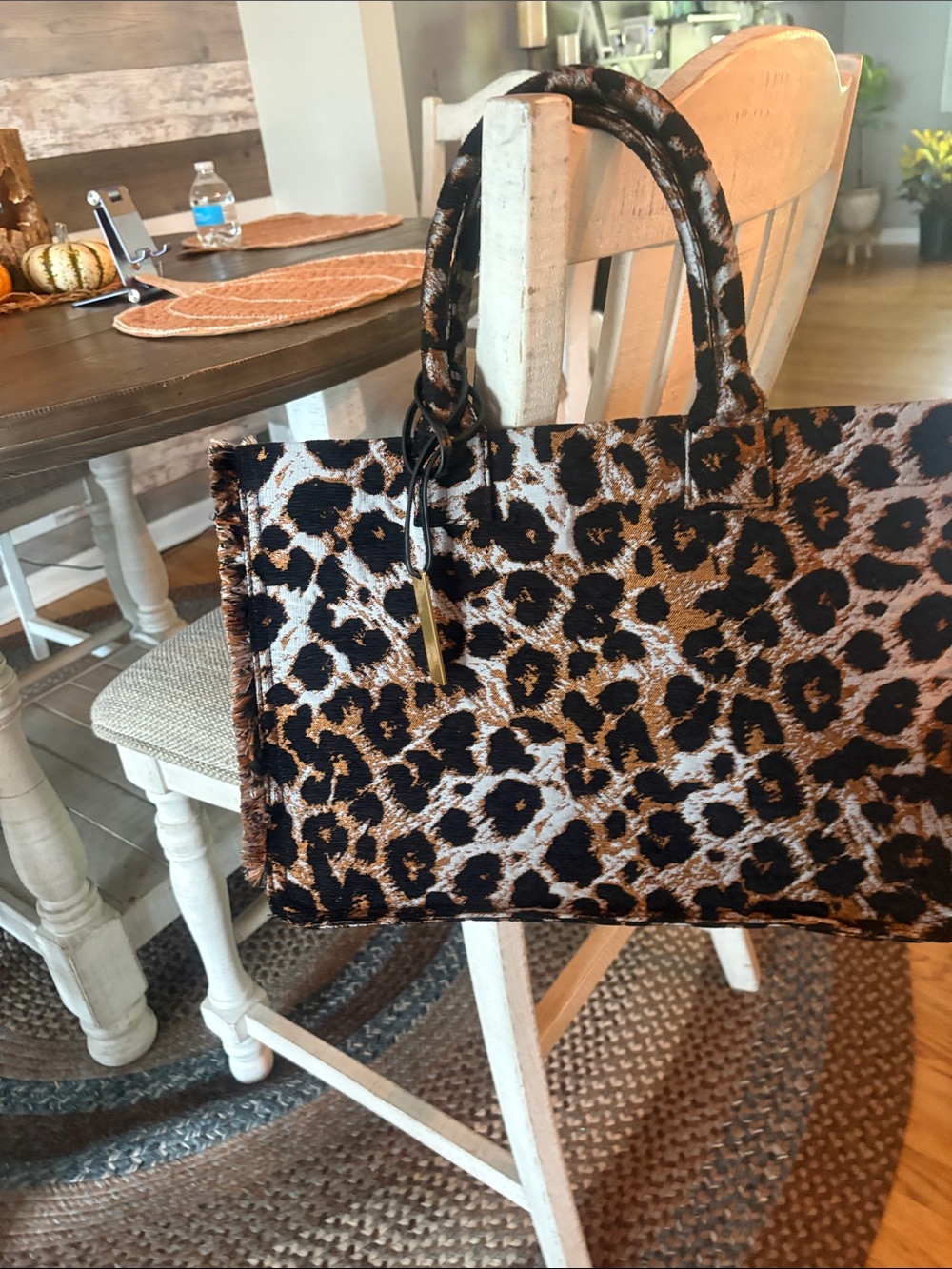 Vince Camuto Leopard Print Tote in Brown and Black